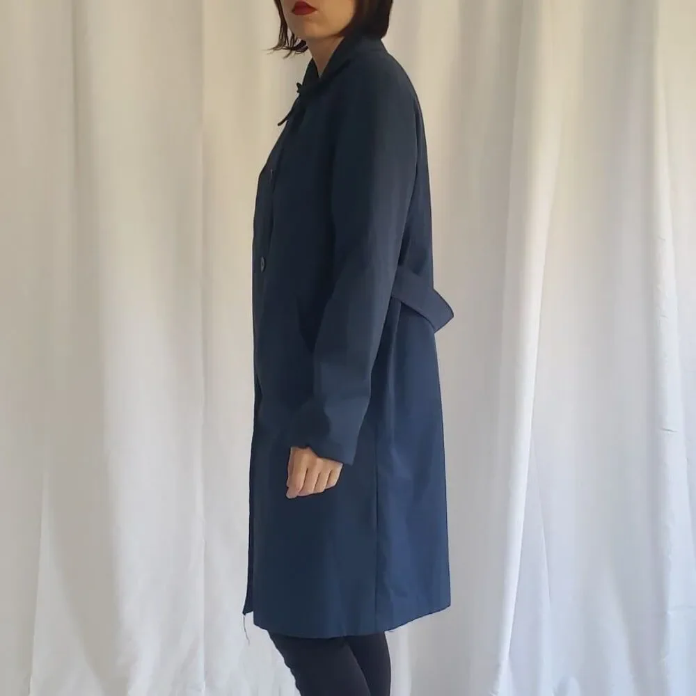 70s Blue Trench Coat with Orange Stitching‎ - Picture 2 of 4